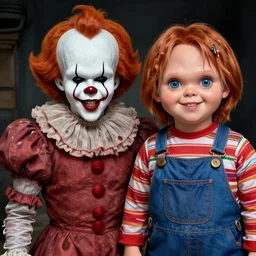 Pennywise next to  Chucky, illustration, well detailed n- 3