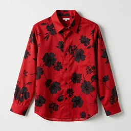 red shirt with black flowers