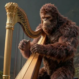 bigfoot playing harp, music, instrument, rpg style, dnd style, ultra detailed, trending on artstation, concept art, octane render, unreal engine,