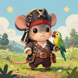 anthropomorphic mouse pirate, pirate outfit, holding a parrot, standing in a beautiful landscape, cute and adorable, dnd character art portrait, matte fantasy painting, deviantart artstation, by jason felix by steve argyle by tyler jacobson by peter mohrbacher, cinematic lighting