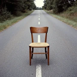 vintage color photography of a chair in the middle of a sort road, image by werner herzog