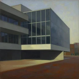 hall of a mies van der rohe building painting by edward hopper dramatic light