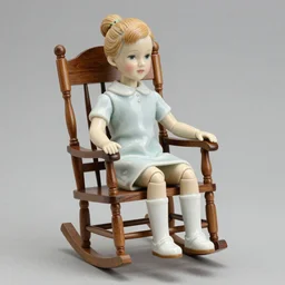 Porcelain doll Ryan gosling sits on a rocking chair, realism, proportions,