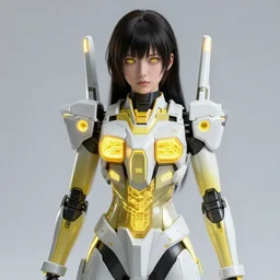 A realistic anime portrait of a woman in a Gundam suit with glowing yellow, digital painting, by Stanley Artgerm Lau, Sakimichan, WLOP and Rossdraws, digtial painting, trending on ArtStation, SFW version