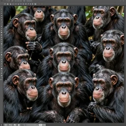 chimpanzee horde, xf iq 4, 1 5 0 mp, 5 0 mm, f / 1. 4, iso 2 0 0, 1 / 1 6 0 s, natural light, adobe photoshop, adobe lightroom, dxo photolab, corel paintshop pro, symmetrical balance, depth layering, polarizing filter, sense of depth, ai enhanced