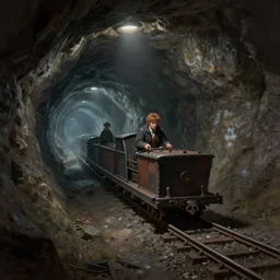 inside a claustrophobic mineshaft with minecart rails, a fantasy digital painting by greg rutkowski and james gurney, trending on artstation, highly detailed