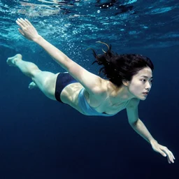 portrait of a young woman swimming in space, colorful, ( ( mads berg ) ), christopher balaskas, ( ( victo ngai ) ), rich grainy texture, detailed, dynamic pose, light blue filter, grainy lights, high contrast, dark tint, smooth shaded, editorial illustration, ( ( dither ) ), gustav klimt