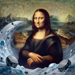 dream bot mothership crashed into the icy mountains, wind sculpted boulder. painting by leonardo da vinci