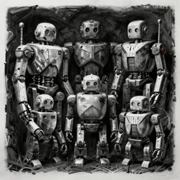 mc esher charcoal drawing of tessellation of robots