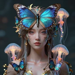 goddess portrait. jellyfish butterfly phoenix head. intricate artwork by Tooth Wu and wlop and beeple and dan mumford. octane render, trending on artstation, greg rutkowski very coherent symmetrical artwork. cinematic, hyper realism, high detail, octane render, 8k, depth of field, bokeh