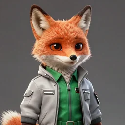 hyperdetailed anthropomorphic fox wearing a pale gray flight jacket over a green jumpsuit, unreal engine, digital painting, vivid colors, vibrant colors, sharp focus illustration, artstation hq. intricate, elegant, medium shot, art by artgerm and greg rutkowski and magali villeneuve