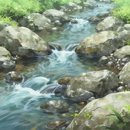 anime background, creek with rocks and pebbles