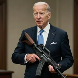 film still of joe biden holding an ar 1 5 in scarface, 8 k, raw