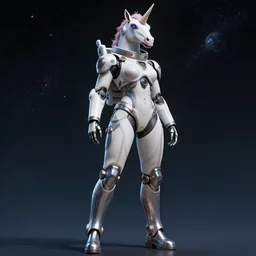 beautiful curvy feminine cyborg in full body space suit, unicorn helmet, steel boots, concept art by artgerm, photoshoot, intricate, highlydetailed, space background, artstation 4 k raytracing, shadows, highlights, illumination - n 4