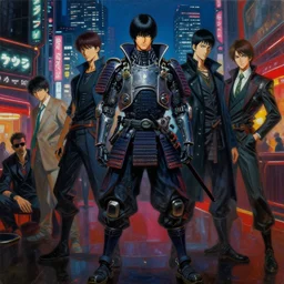 portrait full body samurai cyberpunk futur tokyo city night club by gaston bussiere, greg rutkowski, yoji shinkawa, yoshitaka amano, donato giancola, tim hildebrandt, oil on canvas, trending on artstation, featured on pixiv, cinematic composition, extreme detail