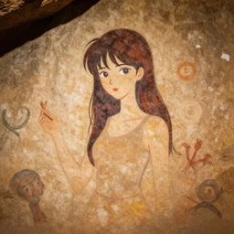 anime girl in style of cave painting