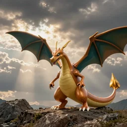 The pokemon dragonite as a real life animal, nature photography, outdoors