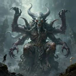 a highly detailed 4 k fantasy matte painting of cthulhu, zdzislaw beksinski, artstation, cgsociety, unreal engine