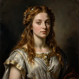 half - length portrait of beautiful witch circe in the odyssey, art by petrus christus, caravaggio, leonardo da vinci