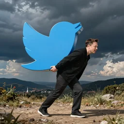 Elon musk tries to carry the Twitter logo, detailed digital art by Beeple