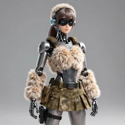 3D render of a masked robotic female assassin wearing a tactical skirt, fantasy artwork, fluffy, mid-shot, award winning, hyper detailed, very very very beautiful, studio lighting, artstation, unreal engine, unreal 5, 4k, octane renderer