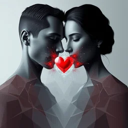 vector art by santiago calatrava, perfectly centered symmetrical balanced male and female portrait of man and woman in love sharing one heart. high coherence ; fractal geometrical 8 k ultra hd