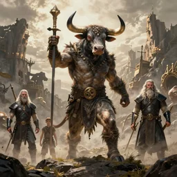 bull warrior, full body concept, beksinski, wayne barlowe, adrian smith fantasy art, the hobbit art, lord of the ring art, the witcher concept art, trending on artstation, game of throne art
