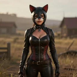 Film still of female Saul Goodman wearing a catmaid outfit, from Red Dead Redemption 2 (2018 video game), trending on artstation, artstationHD, artstationHQ