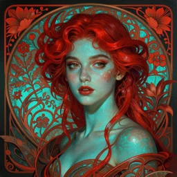 angel locsin as darna, volumetric lights, red and cyan theme, art nouveau botanicals, intricate, highly detailed, digital painting, artstation, concept art, smooth, sharp focus, cinematic, illustration, beautiful face, art by artgerm and greg rutkowski and alphonse mucha