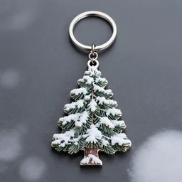 realistic keychain of 'a snowy pine tree'