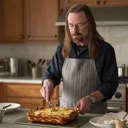 Kim Wexler and Walter White cooking a lasagne