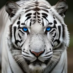 realistic close up photo of a white tiger | blue eyes | colorful blue eyes | cinematic photo | cinematic shot | epic | 8k resolution | realistic | hyperrealistic