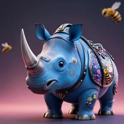 An adorable blue rhino wearing ebony armor, intricate artwork by Tooth Wu and beeple, greg rutkowski and artgerm and justin gerard, cinematic, hyper realism, high detail, octane render, unreal engine, 8k, Vibrant colors, Smooth gradients, High contrast, depth of field, aperture f2.8
