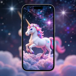 unicorn, clouds, nebulae, starburst, neon colors, dreamy, phone wallpaper, 4 k, unreal engine, artstation, colorful, beautiful