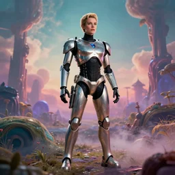 Masterpiece full body portrait of a beautiful Ripley Robocop in a surreal dream landscape, cinematic lighting, Michael Whelan, 8k