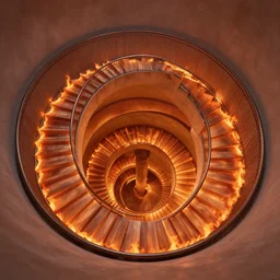 photo of an endless flaming spiral staircase to hell