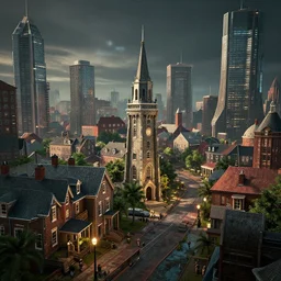 colonial portsmouth new hampshire as a cybercity, cyberpunk, colonial, cinematic, volumetric, realistic, cinematic lighting, ray tracing, unreal engine 5, octane render, hyper realistic, photo, 8 k