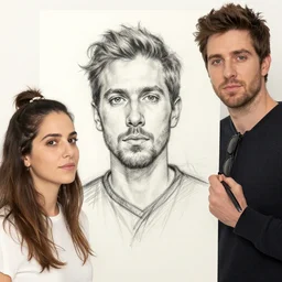pov image of drawing a sketch self portrait by artgerm and magali villanueve and michael whelan