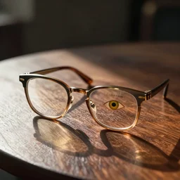 Elton John glasses on top of a table with eyes, artstation, detailed, digital Painting