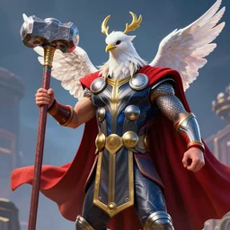 The Thunder God as a dove with Thor's hammer . Colourful. High detail. Unreal 5. God
