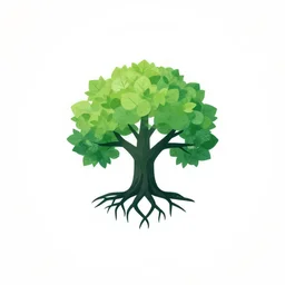 a sleek company logo of a drawing of a sillouhette tree with roots and leaves. half of it is green