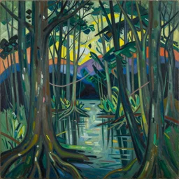 a southern gothic swamp by karel thole and ( kandinsky ), oil on canvas, bold lines, award winning, masterpiece
