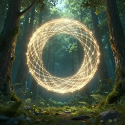 flying geometric shiney circle in forest, 3 d graphics, fantasy artwork, very beautiful scenery, hd, hdr, ue 5, ue 6, unreal engine 5, cinematic 4 k wallpaper, 8 k, ultra detailed, by popular digital, details, beautiful image ever created, high resolution, artstation, award winning