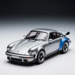 ( toy model of a porsche ) designed by apple, studio photo, white backdrop, studio light, solid works, octane render, macro shot, in focus, dept of field, silver, blue, black design