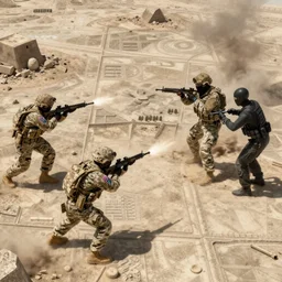 Photo of a US Army platoon fighting terrorists on the Dust 2 real-life map, very high quality, hyper realistic 4k