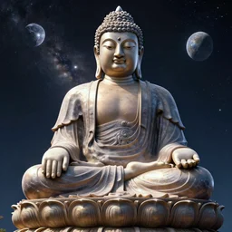 a giant buddha in space, highly detailed, digital art, 3D art, by Josh Pierce