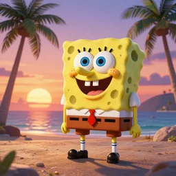 spongebob bikini bottom, retrowave, sunset tropical, digital art