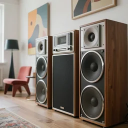 close up detail photo, retro futuristic loft apartment, massive 7 0 s hi fi system, funky furniture, modern art, wabi sabi