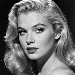stunning award - winning portrait by peter lindbergh of a beautiful young feminine blonde woman. close up black and white shot. vintage hollywood glamour. long shiny hair. dramatic high fashion makeup. canon 5 0 mm.