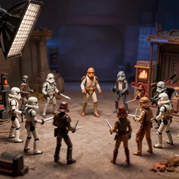 a photo of a stopmotion animation filming set of star wars a new hope